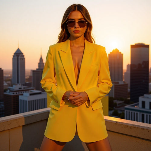 Damen Oversize-Blazer mit fallendem Revers Ein-Knopf-Verschluss und Pattentaschen Nord Taschen