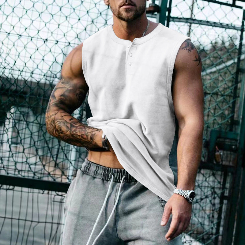 Herren ärmelloses Henley-Shirt mit Knopfleiste und weichem Baumwollmix Nord Taschen