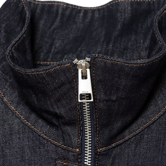 Damen Jeans-Cropped-Blouson mit Taillengürtel und hohem Stehkragen Nord Taschen