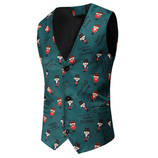 Herren Festliche Satinweste mit Weihnachtsmotiv, taillierter Schnitt und V‑Ausschnitt Nord Taschen