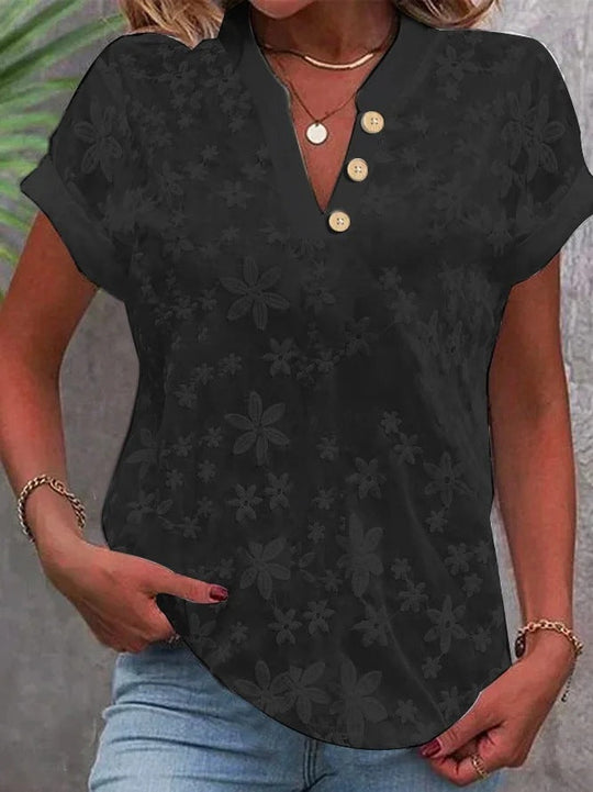 Damen Bluse mit floralem Stickmuster und klassischem V-Ausschnitt