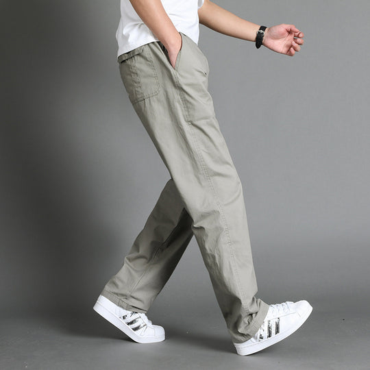 Herren Lässige Canvas-Chinohose mit elastischem Tunnelzugbund, aufgesetzten Taschen & geradem Bein Nord Taschen