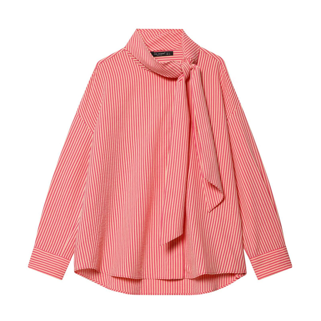 Damen Oversize Bluse mit Schleifenkragen und feinen Streifen Nord Taschen