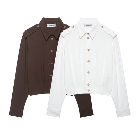 Damen Cropped-Hemdbluse mit dekorativen Epauletten und taillierter Korsettoptik Nord Taschen