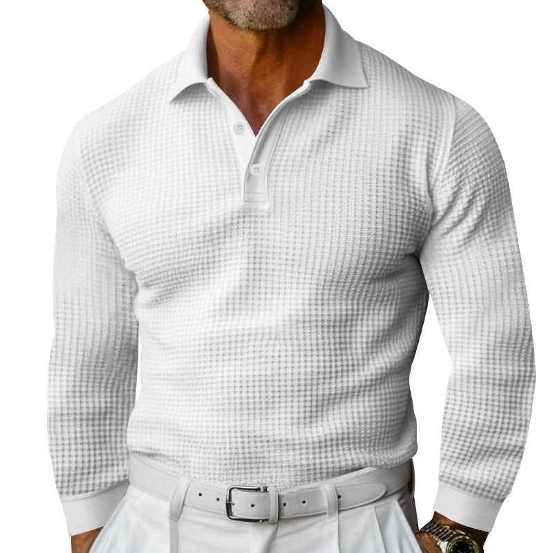 Herren Waffelstruktur-Poloshirt mit Langarm, Slim-Fit und Kentkragen Nord Taschen