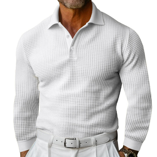 Herren Waffelstruktur-Poloshirt mit Langarm, Slim-Fit und Kentkragen Nord Taschen