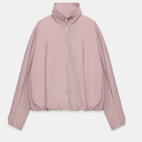 Damen Kurzblouson im Boxy‑Cut mit hohem Stehkragen, verdecktem Reißverschluss und elastischem Saum Nord Taschen