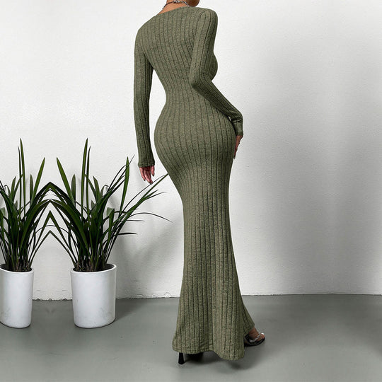 Damen geripptes Sculpting-Maxikleid mit Quadratausschnitt und taillierter Meerjungfrauen‑Silhouette Nord Taschen