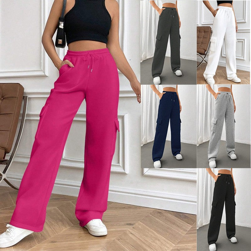 Damen Cargo-Jogginghose mit hohem Elastikbund, Kordelzug und weitem Bein Nord Taschen