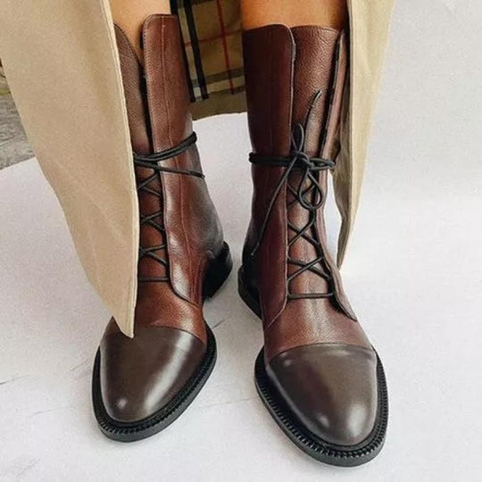 Damen  knöchelhohe Schnürstiefel mit spitzer Kappenausführung und genarbter Lederoptik Nord Taschen