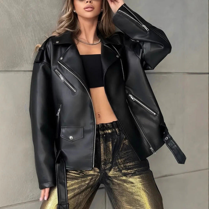 Damen Kunstleder Bikerjacke mit Nieten