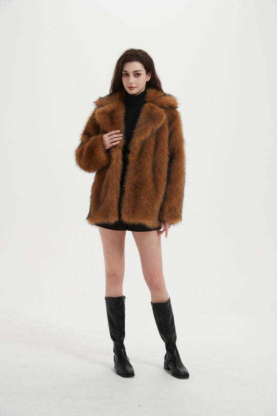 Damen Kurzer luxuriöser Kunstpelzmantel mit voluminösem Schalkragen und Boxy‑Silhouette Nord Taschen