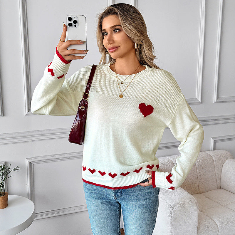 Damen Verspielter Strickpullover mit Herzmotiven Nord Taschen