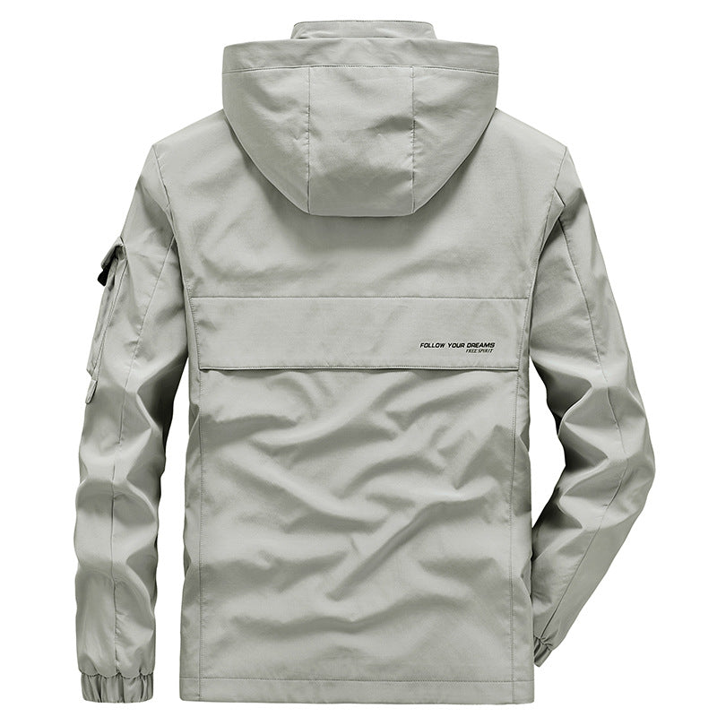 Herren Leichte Multifunktions-Outdoor-Windjacke mit Kapuze und Ärmel‑Tasche Nord Taschen