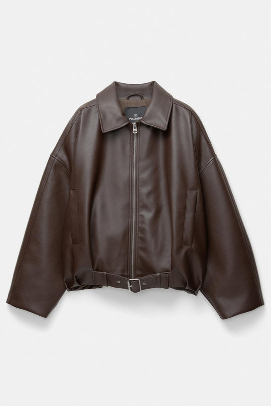 Damen Oversized Lederimitat-Blouson mit Taillengürtel Nord Taschen