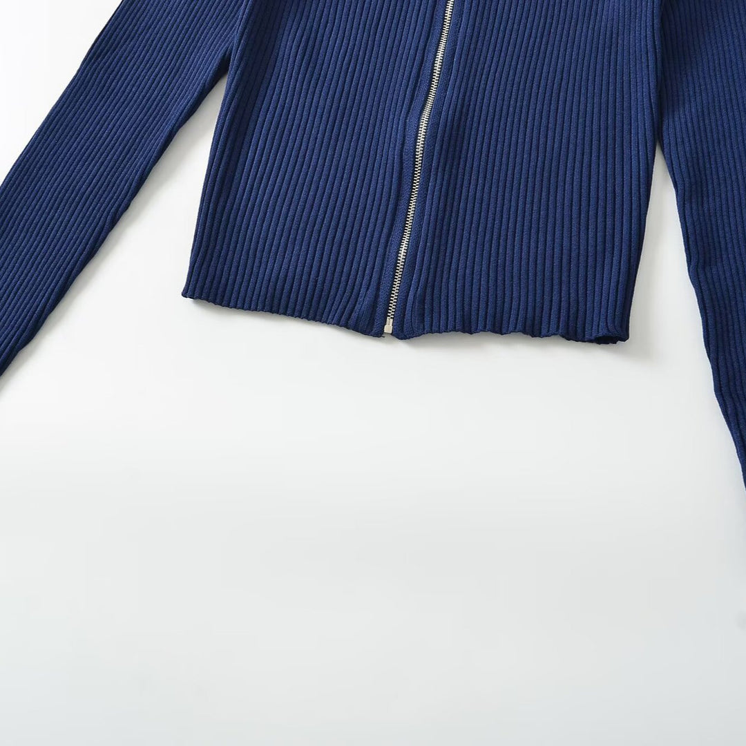 Damen Gerippte Stehkragen-Strickjacke mit durchgehendem Reißverschluss Nord Taschen
