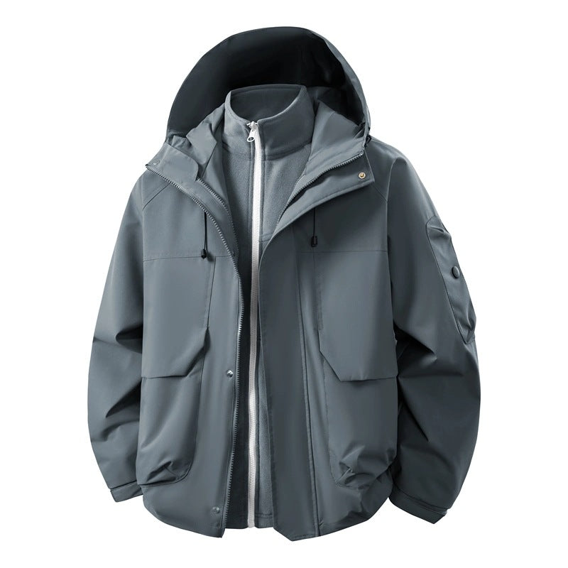 Herren Wasserabweisende Doppeljacke mit abnehmbarer Fleece‑Innenjacke und Kapuze Nord Taschen