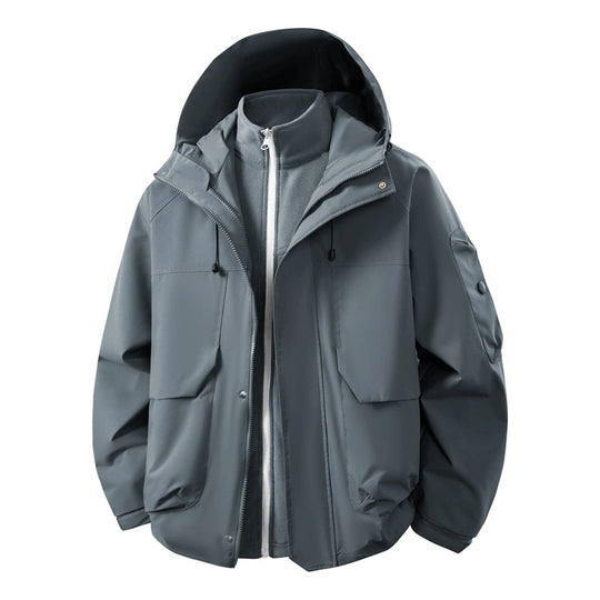 Herren Wasserabweisende Doppeljacke mit abnehmbarer Fleece‑Innenjacke und Kapuze Nord Taschen