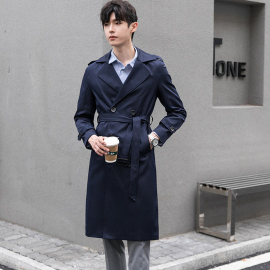 Herren Wasserabweisender Trenchcoat mit Doppelreihe, klassischem Revers und Taillengürtel Nord Taschen