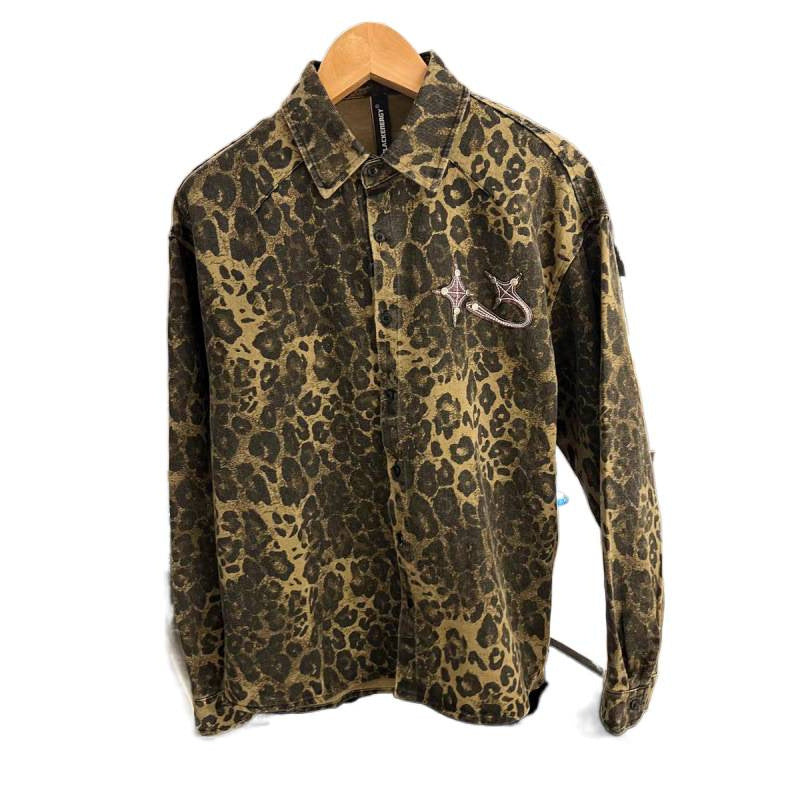 Herren Overshirt-Hemdjacke im Leopardenmuster mit gesticktem Brustlogo Nord Taschen