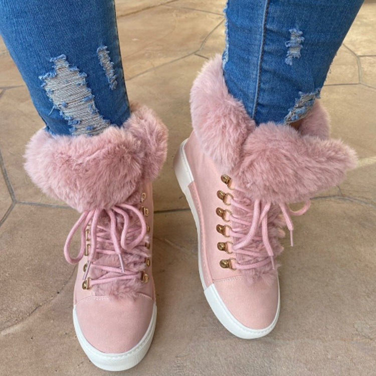 Damen Gefütterte High-Top Sneaker-Boots mit Kunstfellkragen und dekorativer Schnürung Nord Taschen
