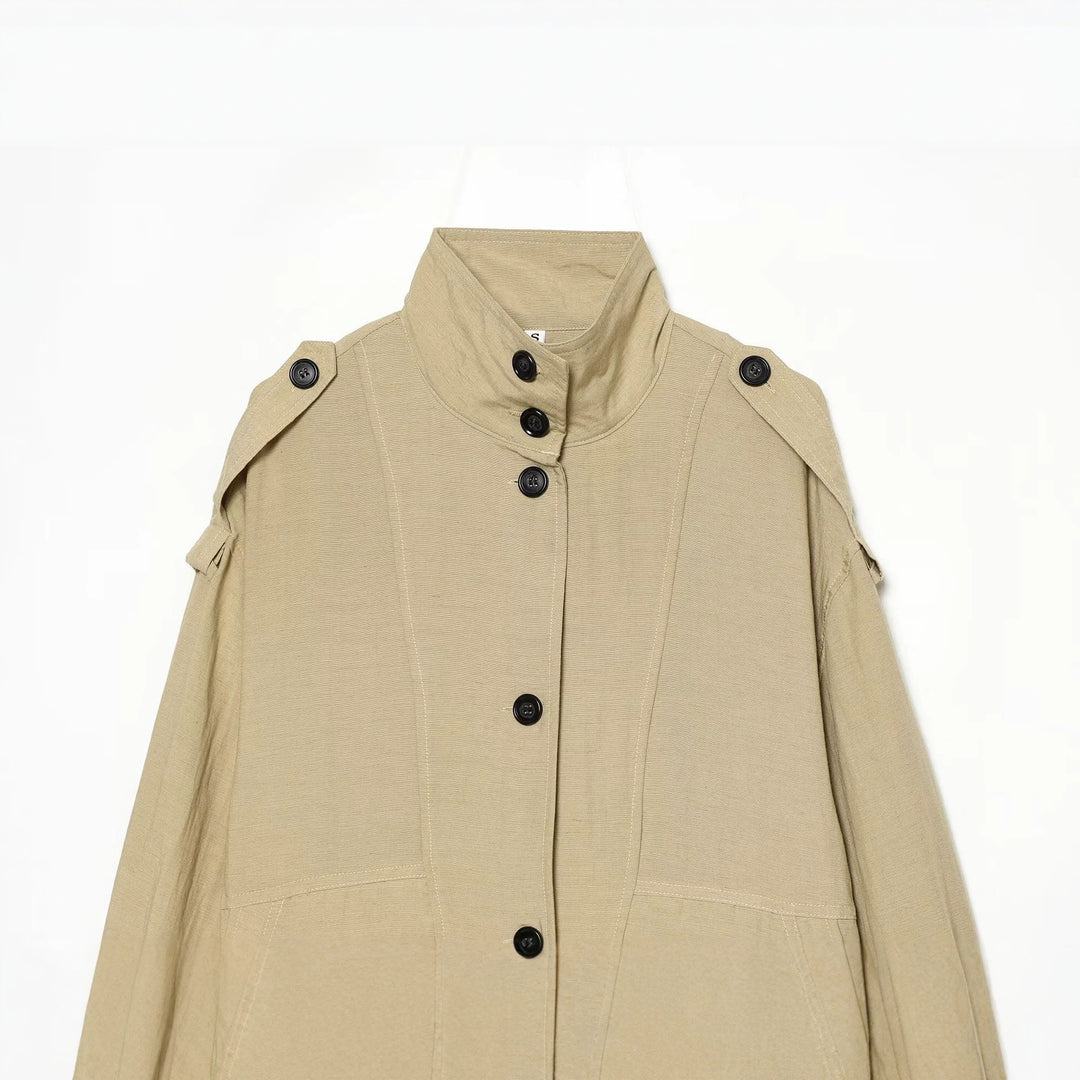 Damen Oversize Cropped Utility‑Jacke mit hohem Stehkragen, Schulterklappen und Tunnelzug Nord Taschen