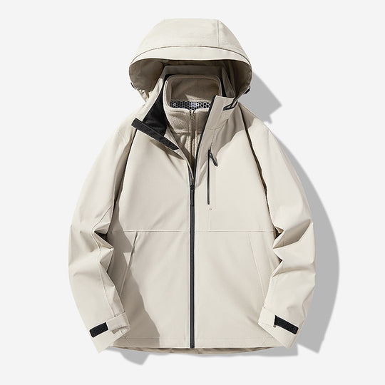Herren Wasserdichte technische Softshell-Hybridjacke mit integriertem Fleecefutter und verstellbarer Kapuze Nord Taschen