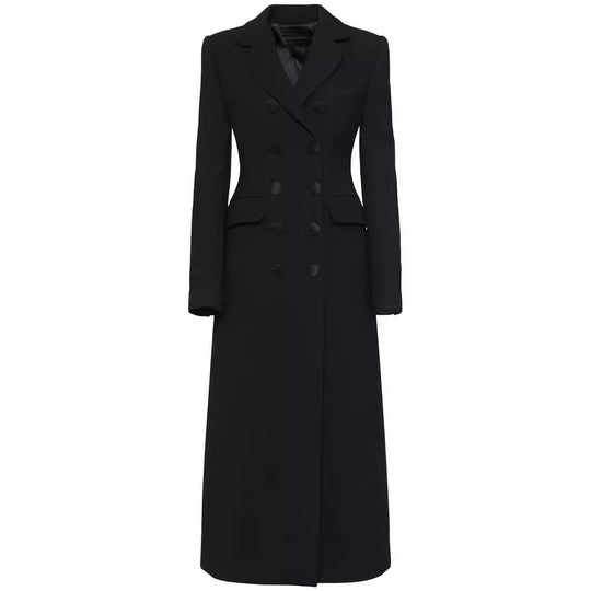 Damen Doppelreihiges tailliertes Blazerkleid mit Maxi‑Länge und Pattentaschen Nord Taschen