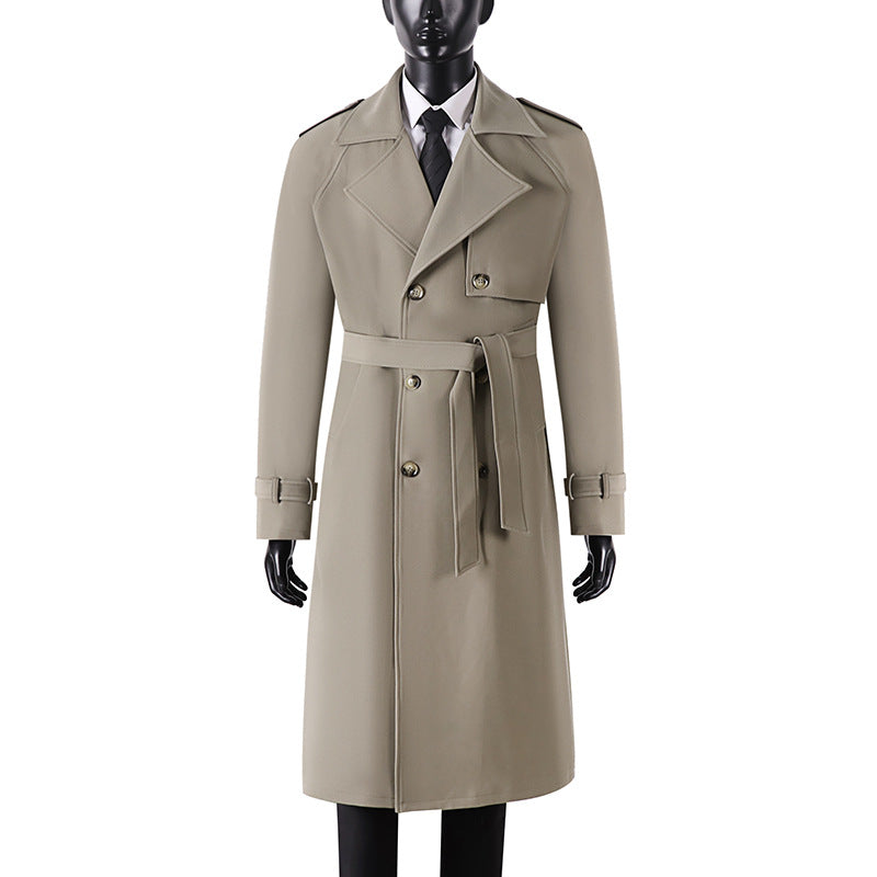 Herren Langer Minimalistischer Trenchcoat mit Sturmklappe Taillengürtel und verstellbaren Manschetten Nord Taschen