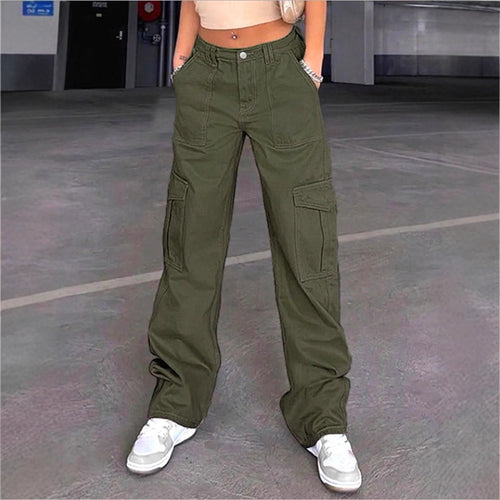 Damen weite Cargo-Hose mit hoher Taille, aufgesetzten Klappentaschen und legerer Baggy-Passform Nord Taschen