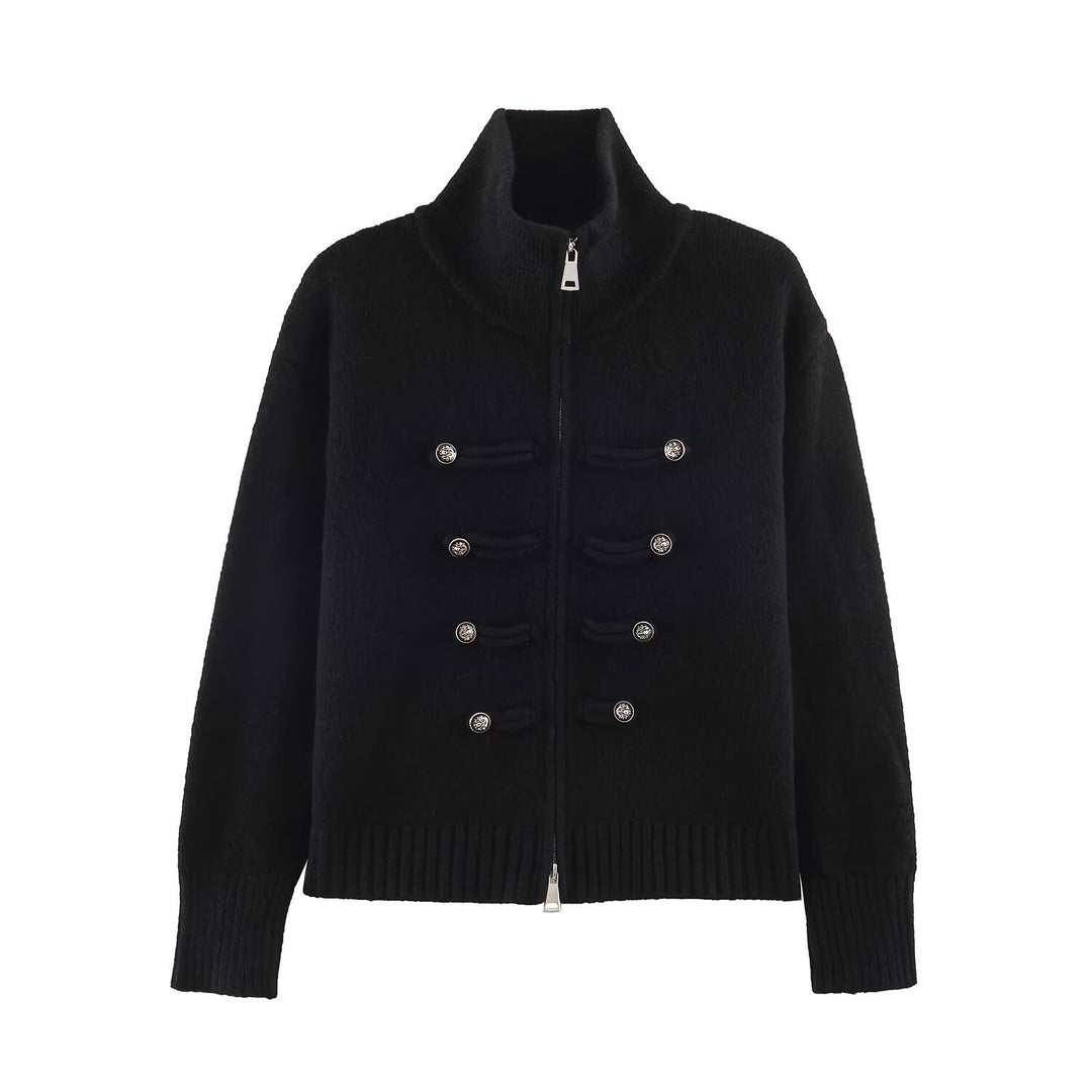 Damen Strickjacke mit Reißverschluss, hohem Stehkragen und dekorativen Zierknopfleisten Nord Taschen