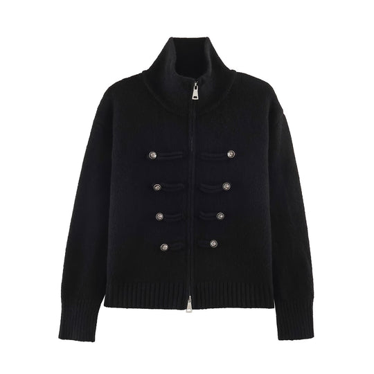 Damen Strickjacke mit Reißverschluss, hohem Stehkragen und dekorativen Zierknopfleisten Nord Taschen