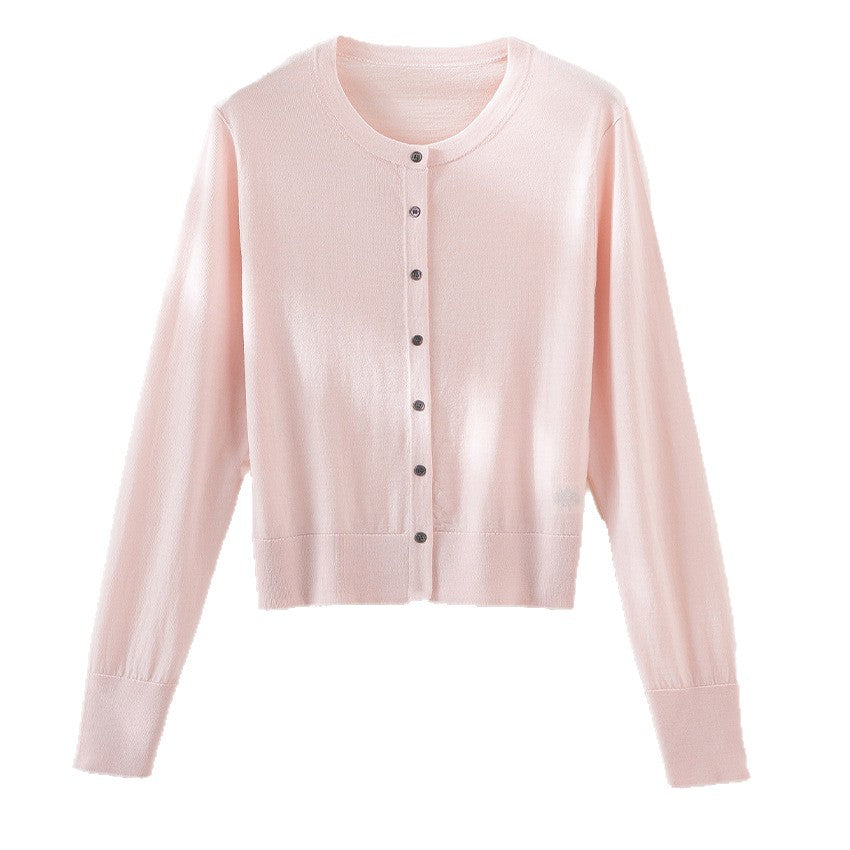 Damen Kurzgeschnittene Feinstrick-Cardigan mit Rundhalsausschnitt und tonaler Knopfleiste Nord Taschen