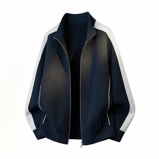 Herren Oversize-Zipjacke aus Fleece mit Stehkragen und strukturierten Ärmeleinsätzen Nord Taschen