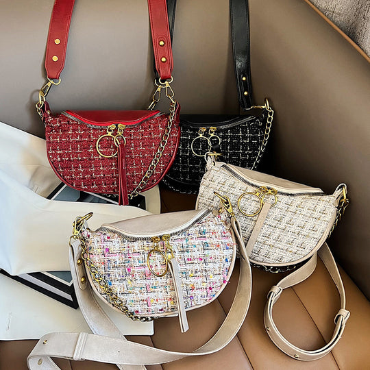Damen modische Umhängertasche im Tweed-Look mit goldenen Akzenten Nord Taschen