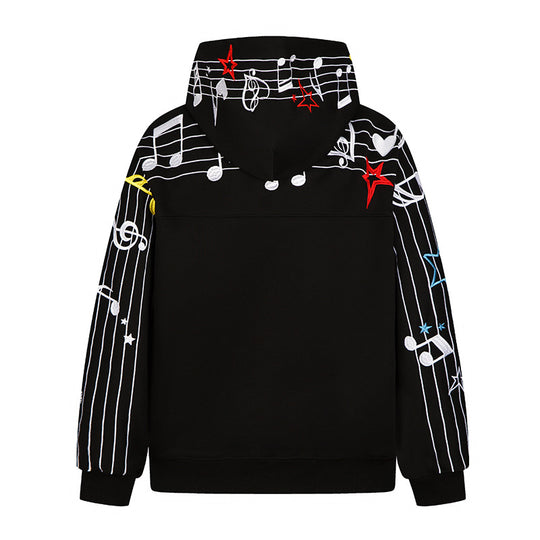Damen Kapuzen-Sweatshirt mit musikalischem Noten- und Sternprint, relaxed Fit Nord Taschen