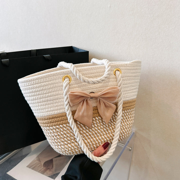 Damen Trendige Strandtasche mit geflochtenen Griffen und dekorativer Blüte Nord Taschen