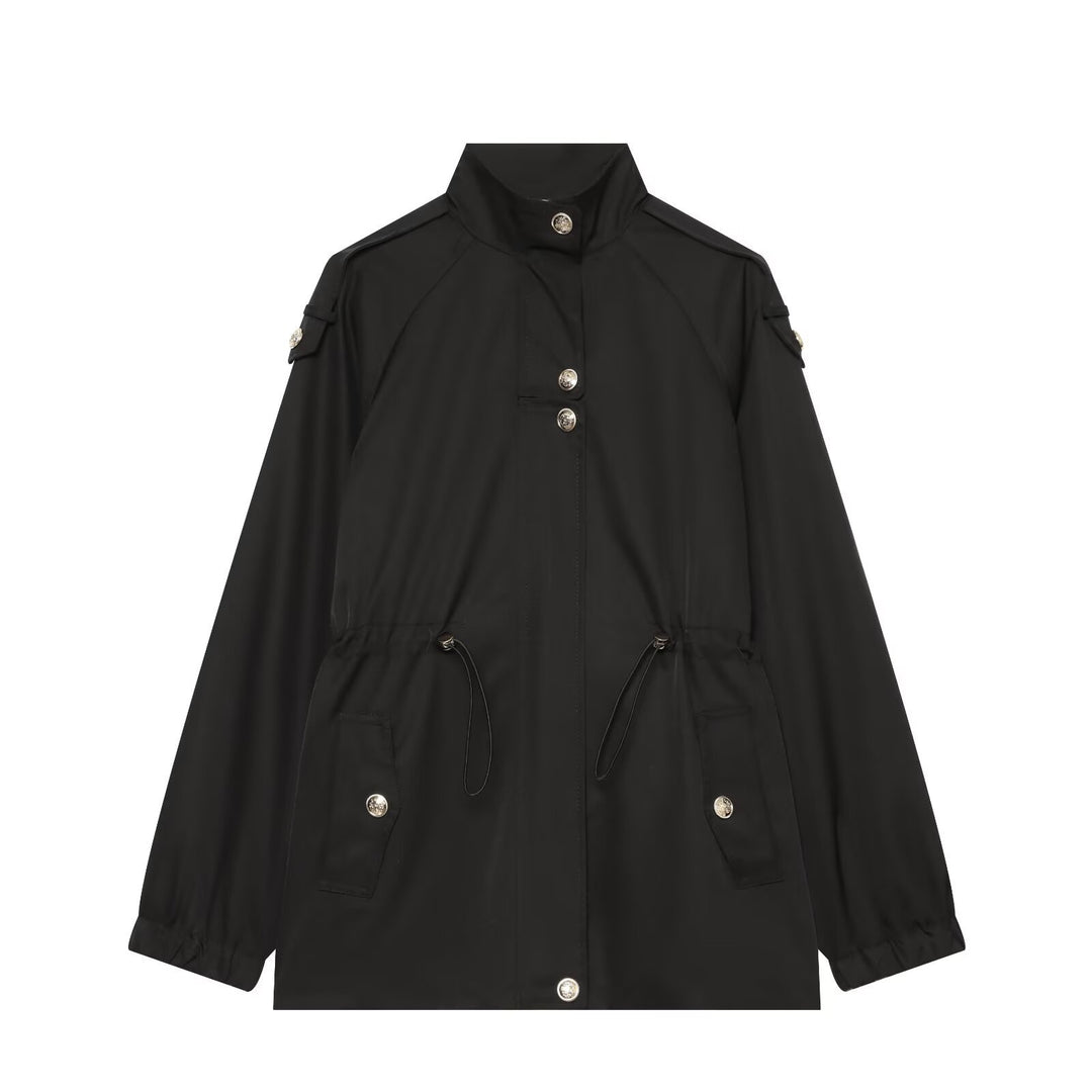 Damen leichter Parka mit Stehkragen, Tunnelzugtaillierung und Schulterpatten Nord Taschen