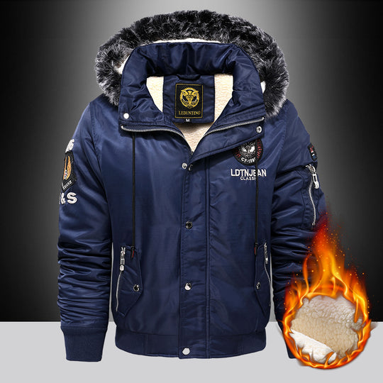 Herren Gepolsterte Bomberjacke mit Teddyfutter, Kunstfellkapuze und Abzeichen Nord Taschen