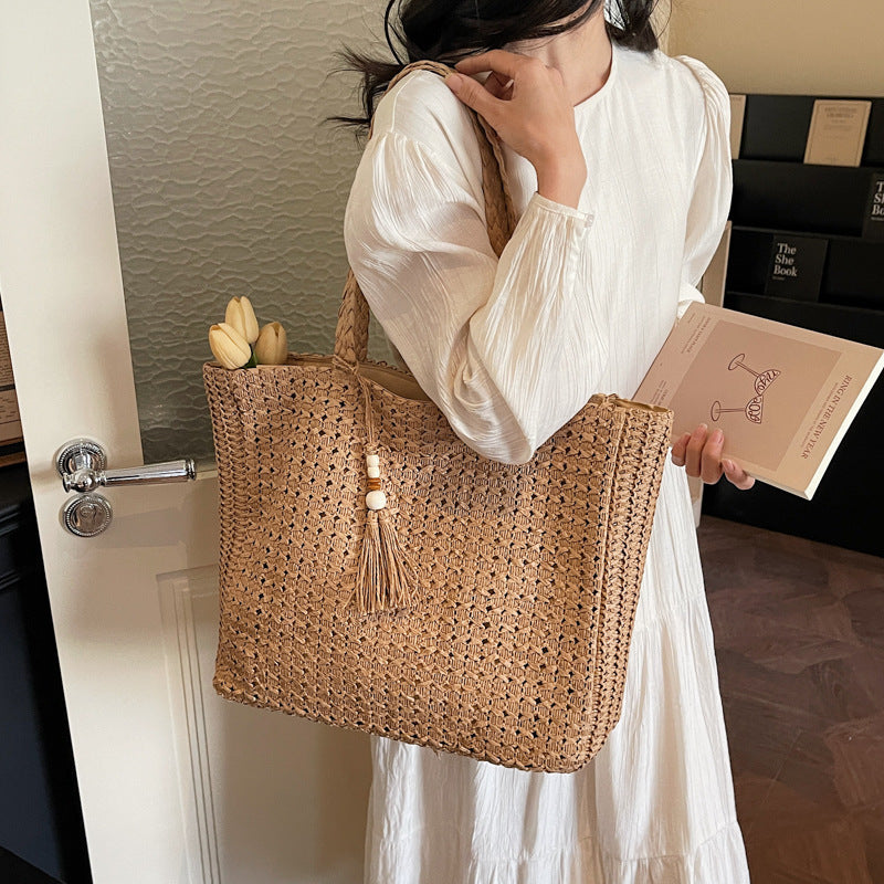 Damen geflochtene Shopper Tasche aus natürlichem Material Nord Taschen