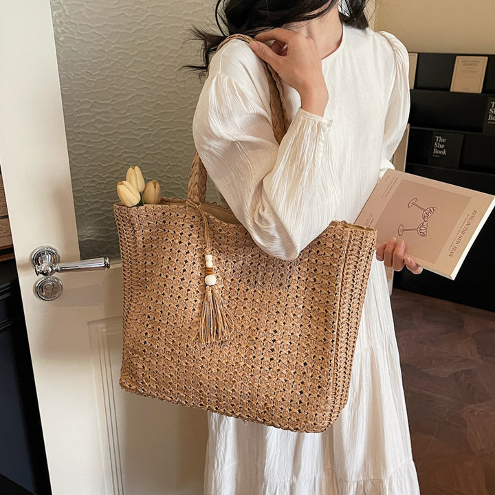 Damen geflochtene Shopper Tasche aus natürlichem Material Nord Taschen