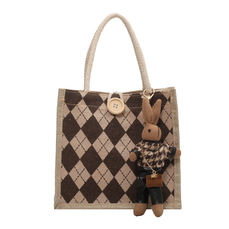 Damen Jute-Handtasche mit modernem Rautenmuster Nord Taschen