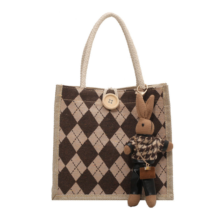 Damen Jute-Handtasche mit modernem Rautenmuster Nord Taschen
