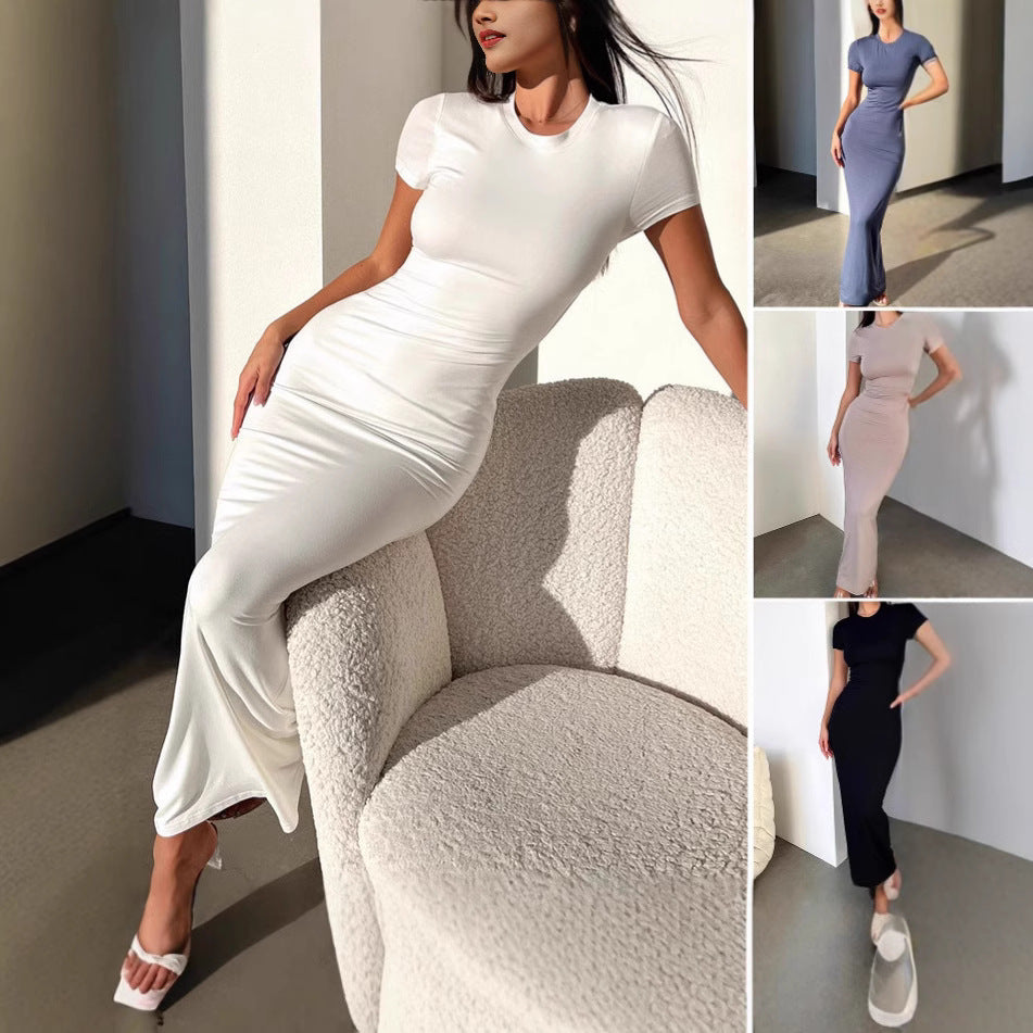 Damen Figurbetontes Maxikleid mit kurzen Ärmeln