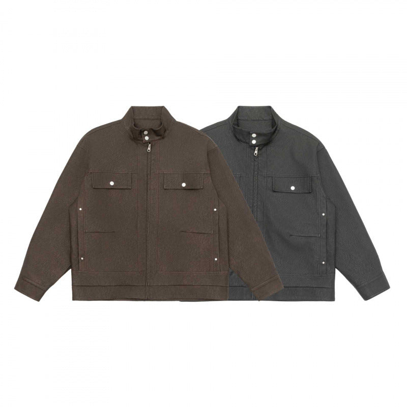 Unisex Boxy-Hemdjacke im Worker‑Stil mit Stehkragen, Frontreißverschluss und Pattentaschen Nord Taschen