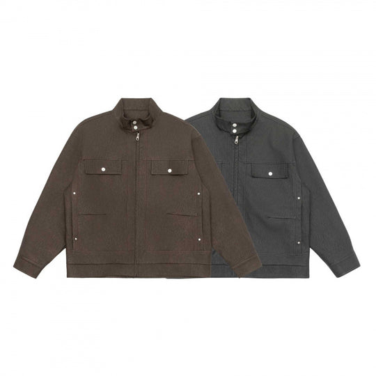 Unisex Boxy-Hemdjacke im Worker‑Stil mit Stehkragen, Frontreißverschluss und Pattentaschen Nord Taschen