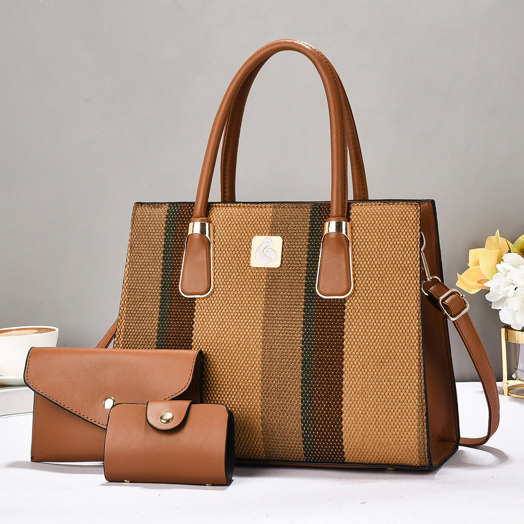 Damen elegante Schultertasche im gestreiften Design mit praktischer Mini-Clutch Nord Taschen