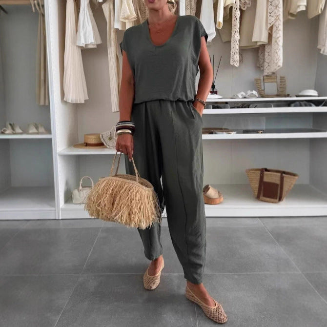 Damen lässiger Jumpsuit mit elastischem Bund und praktischen Taschen