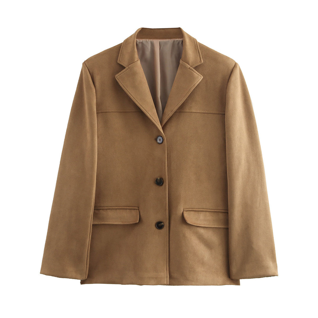 Damen elegante Velours-Optik Blazerjacke mit Reverskragen und Pattentaschen Nord Taschen