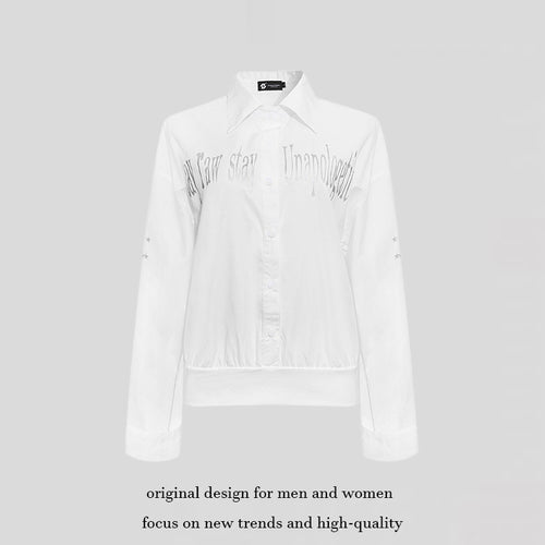Damen Hemdbluse mit elastischem Saum, Button-Down und Schriftzug-Detail Nord Taschen